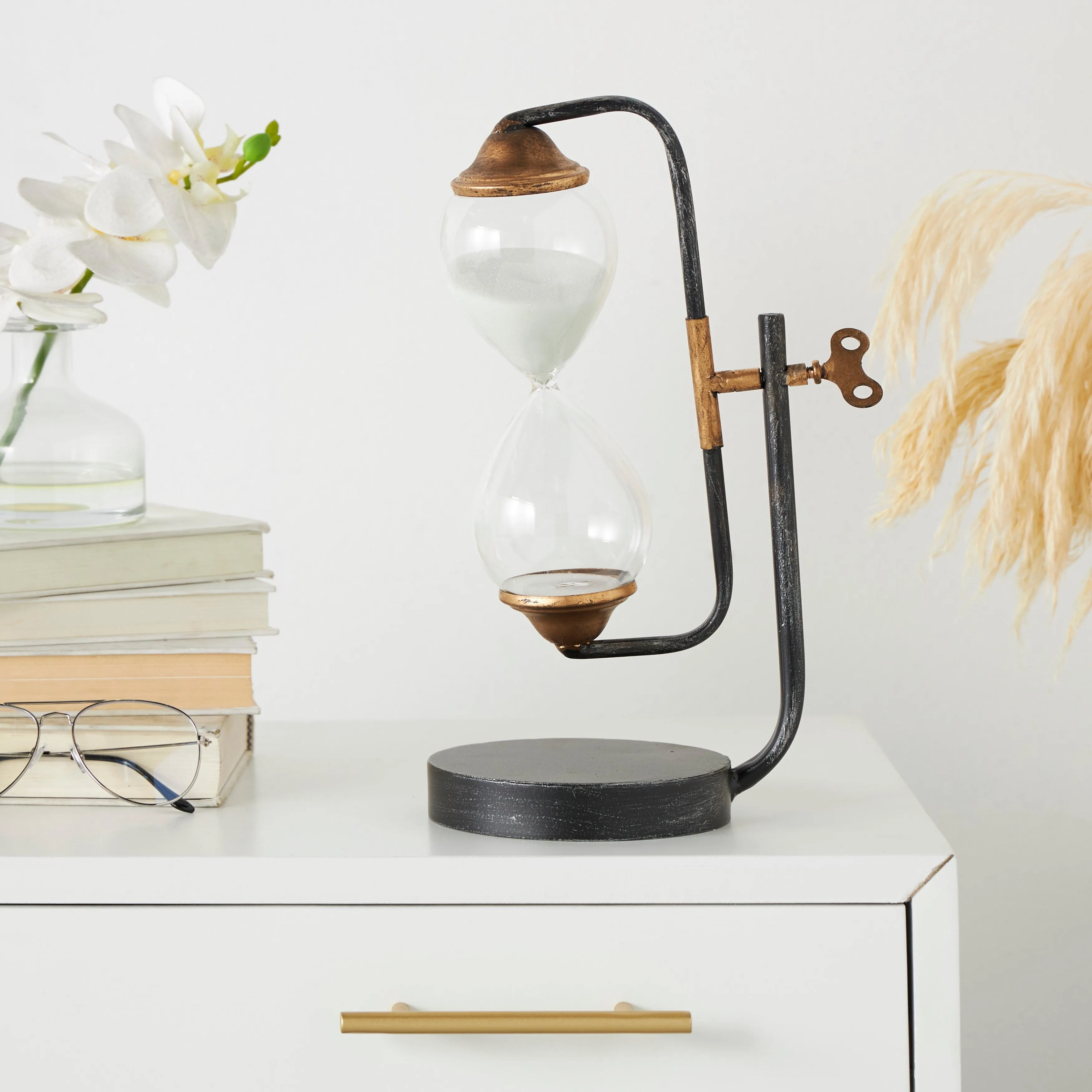 Metal Suspended Hourglass Timer with Gold Details - Black - Roche River Decor - 6"W x 9"L x 13"H sold by Zulily product image thumbnail 2