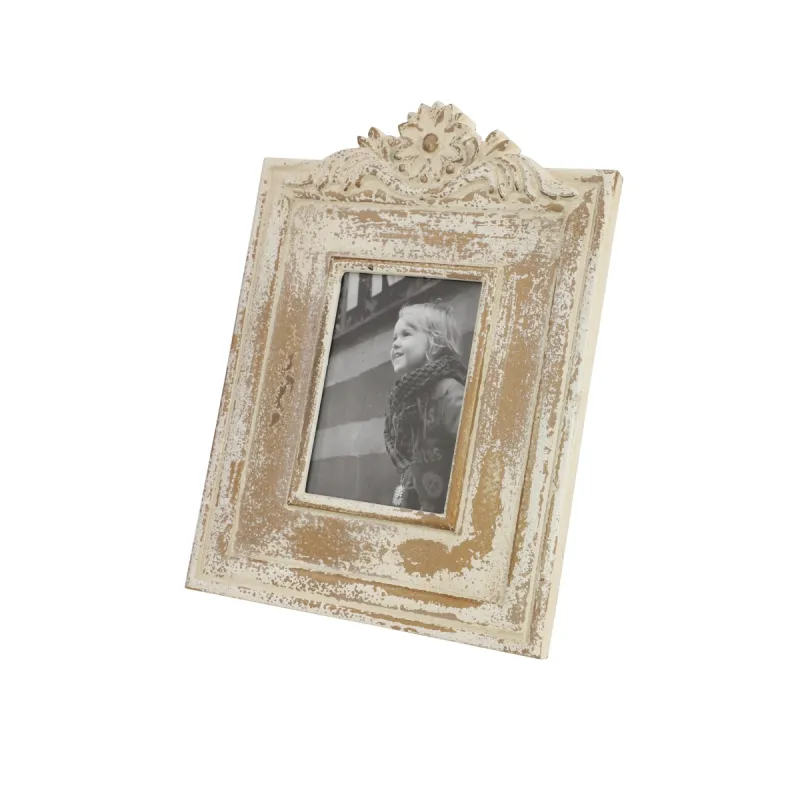 White Wooden Handmade Intricate Carved 1 Slot Scroll Photo Frame sold by Zulily