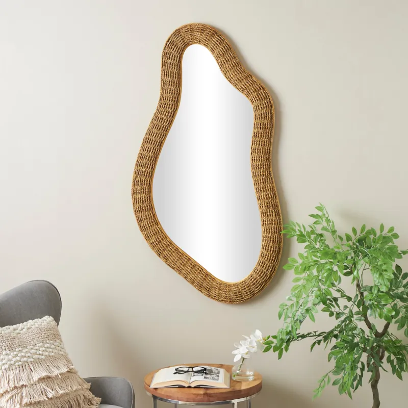 Brown Seagrass Handmade Woven Oval Abstract Room Wall Mirror sold by Zulily
