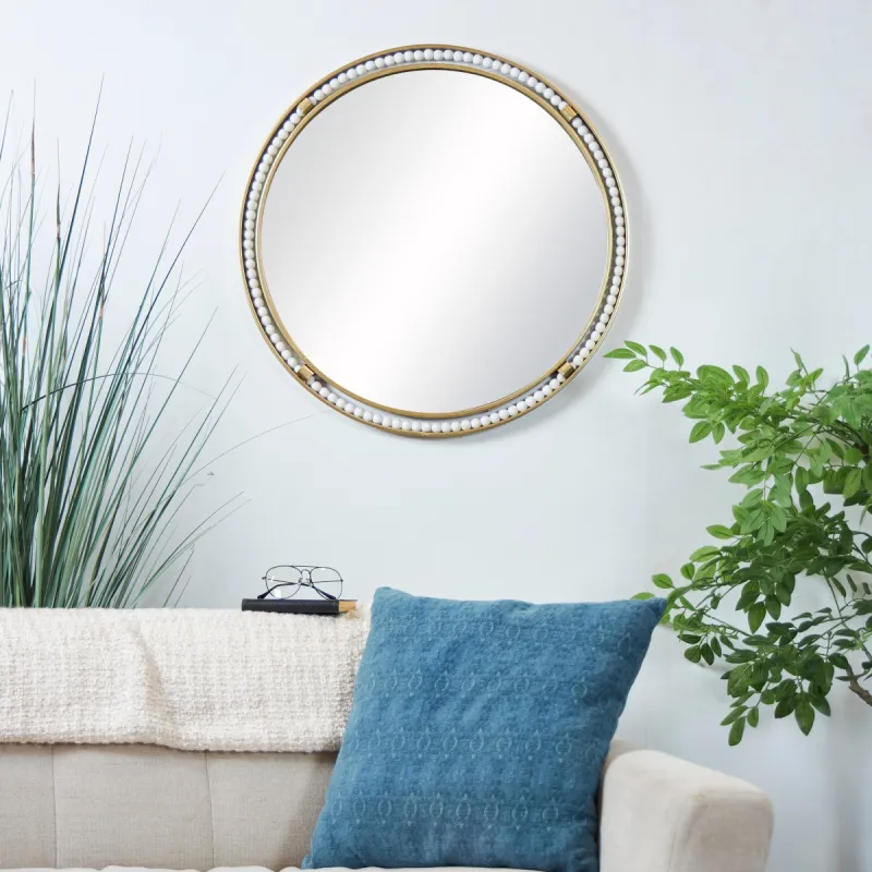 Gold Metal Room Wall Mirror with White Wood Beading - 26"D sold by Zulily