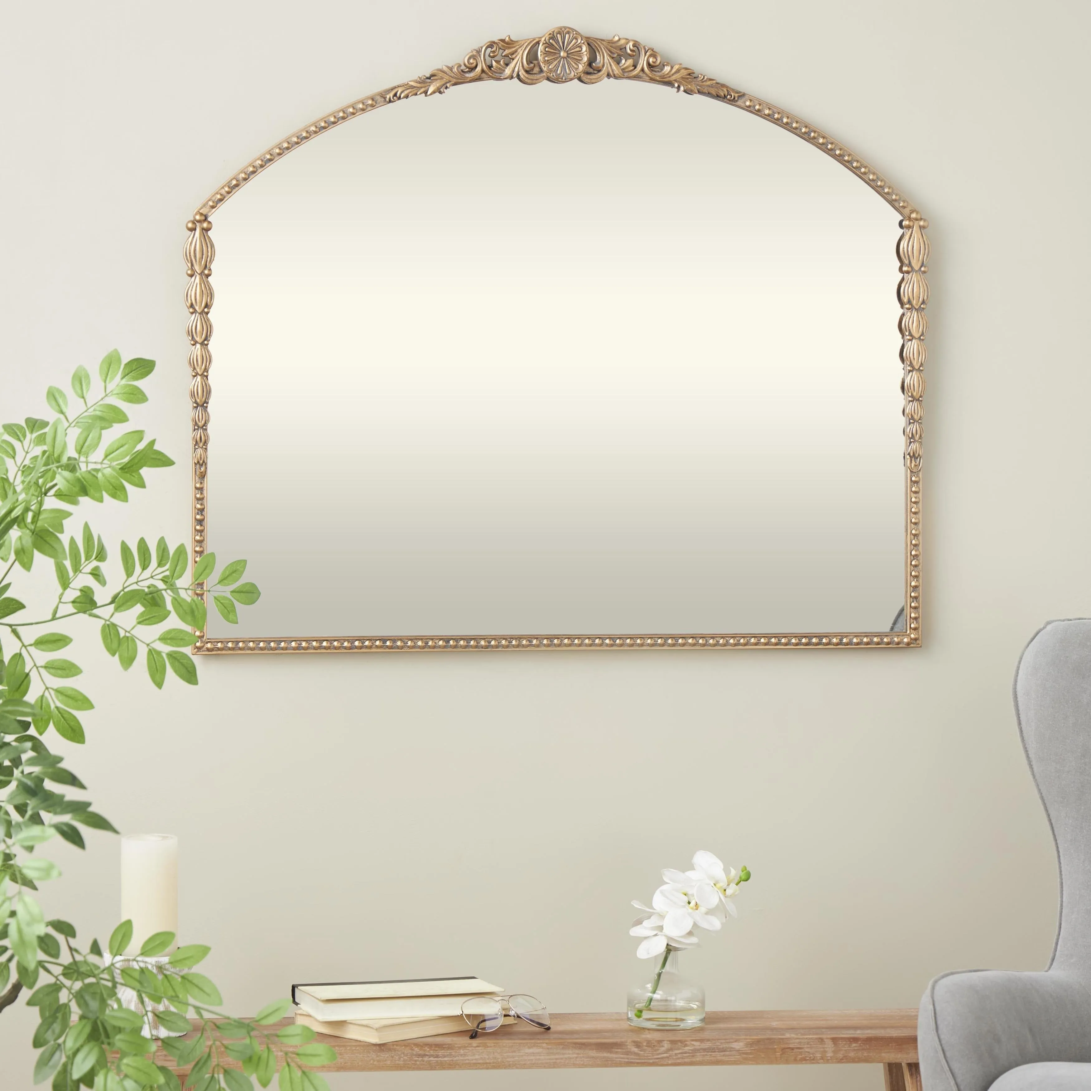Metal Scroll Orante Antique Arch Room Wall Mirror with Beaded Frame - Gold - Roche River Decor - 1"W x 40"L x 33"H sold by Zulily product image thumbnail 2
