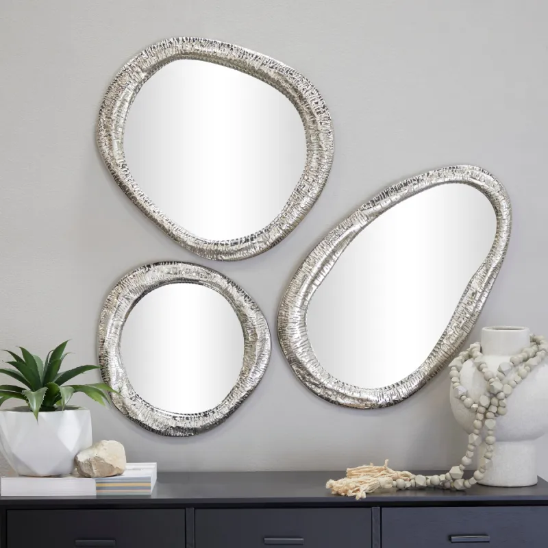 Contemporary Aluminum Metal Abstract Wall Mirror (Set of 3) - Silver or Gold sold by Zulily