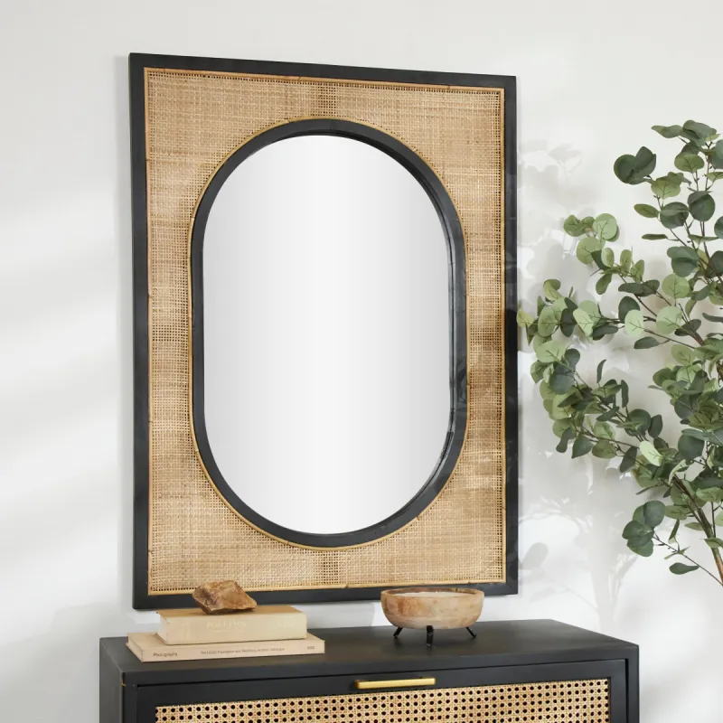 Brown Rattan Room Wall Mirror with Black Accent Frames - 30"W, 42"H sold by Zulily