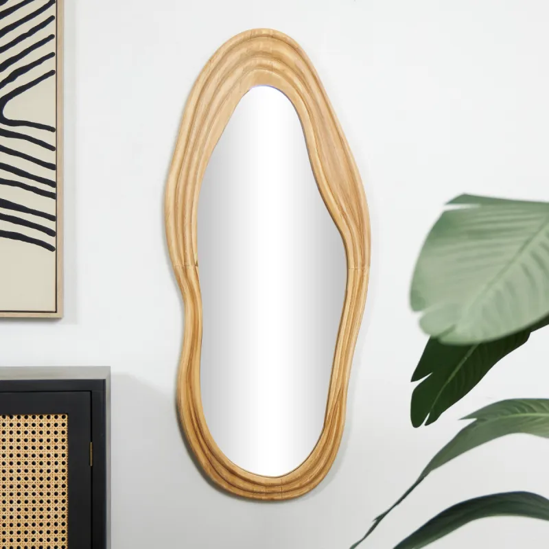 Brown Wood Abstract Wavy Room Wall Mirror with Dimensional Carved Frame sold by Zulily