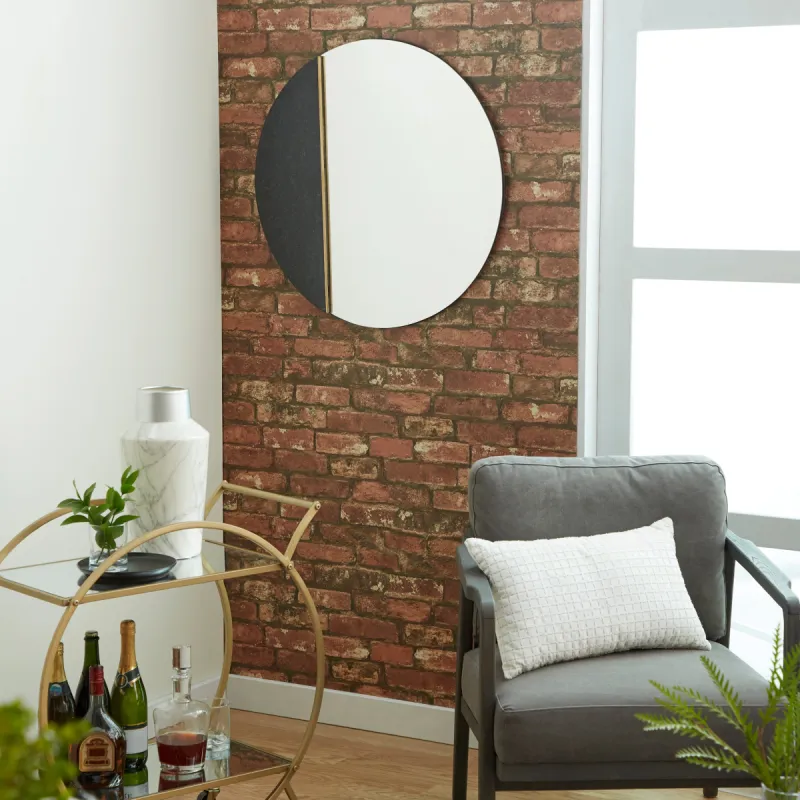 Black Glass Wall Mirror with Marble Accent - 28 x 1 x 28Round sold by Zulily