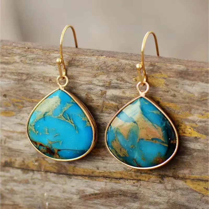 Teardrop Turquoise Howlite Gemstone Drop Earrings sold by Zulily