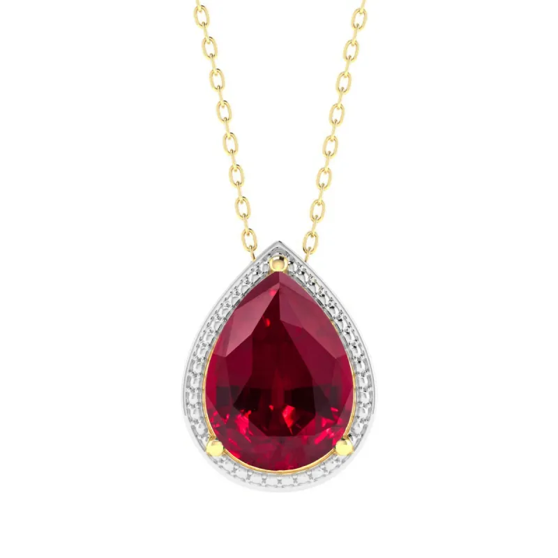 Gold Over Sterling Sliver with Ruby Drop Pendant with 18" Chain sold by Zulily