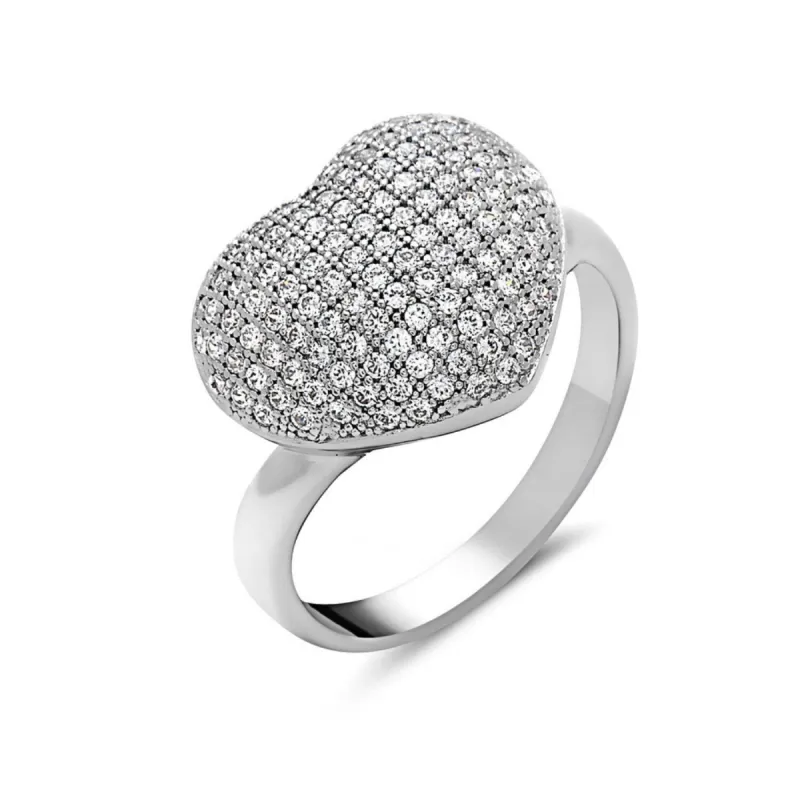 Sterling Silver Love Shape Puffy CZ Micropave Ring sold by Zulily