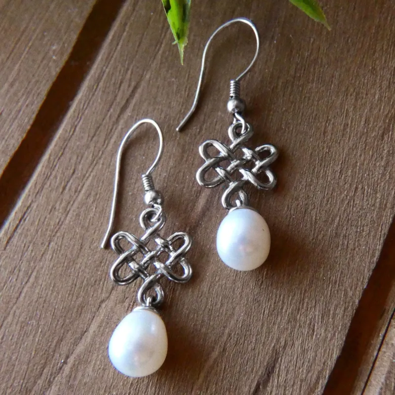 Sterling Silver Endless Knot with Drop of Freshwater Pearl Earring sold by Zulily