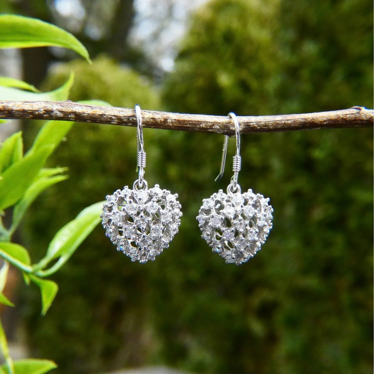 Sterling Silver Puffy Heart Drop with Stardust Clear CZ Dangle Earring sold by Zulily product image thumbnail 3