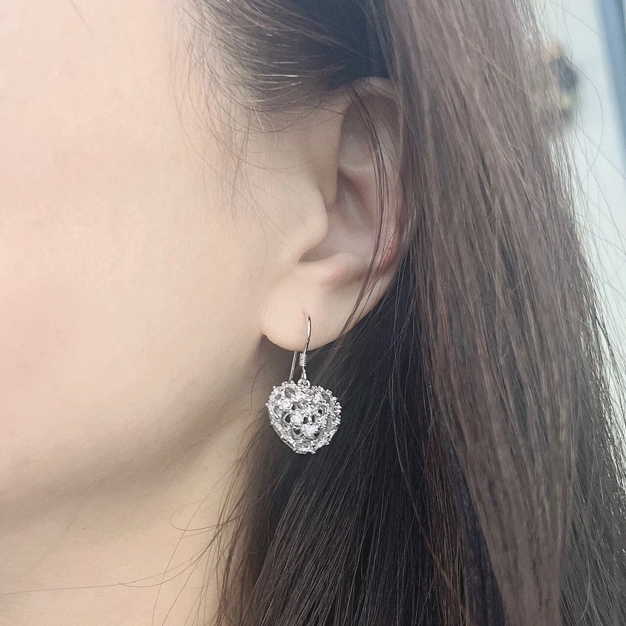 Sterling Silver Puffy Heart Drop with Stardust Clear CZ Dangle Earring sold by Zulily product image thumbnail 2