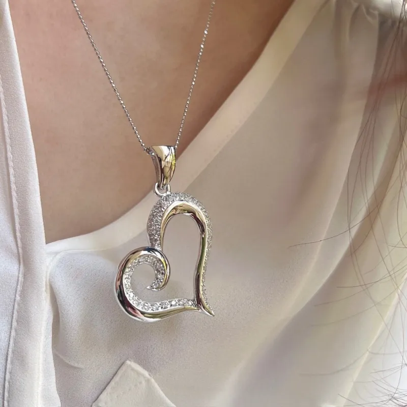 Sterling Silver Big Heart CZ Pendant Necklace sold by Zulily