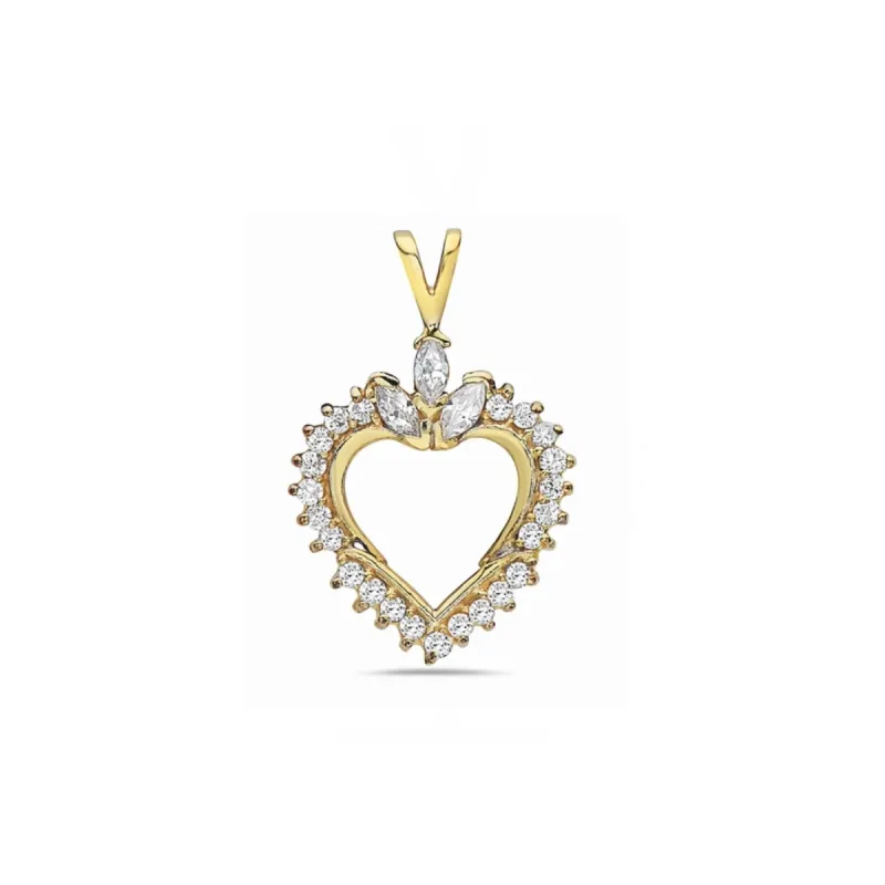 Sterling Silver Gold Plate Clear CZ Classic Heart Charm Necklace sold by Zulily