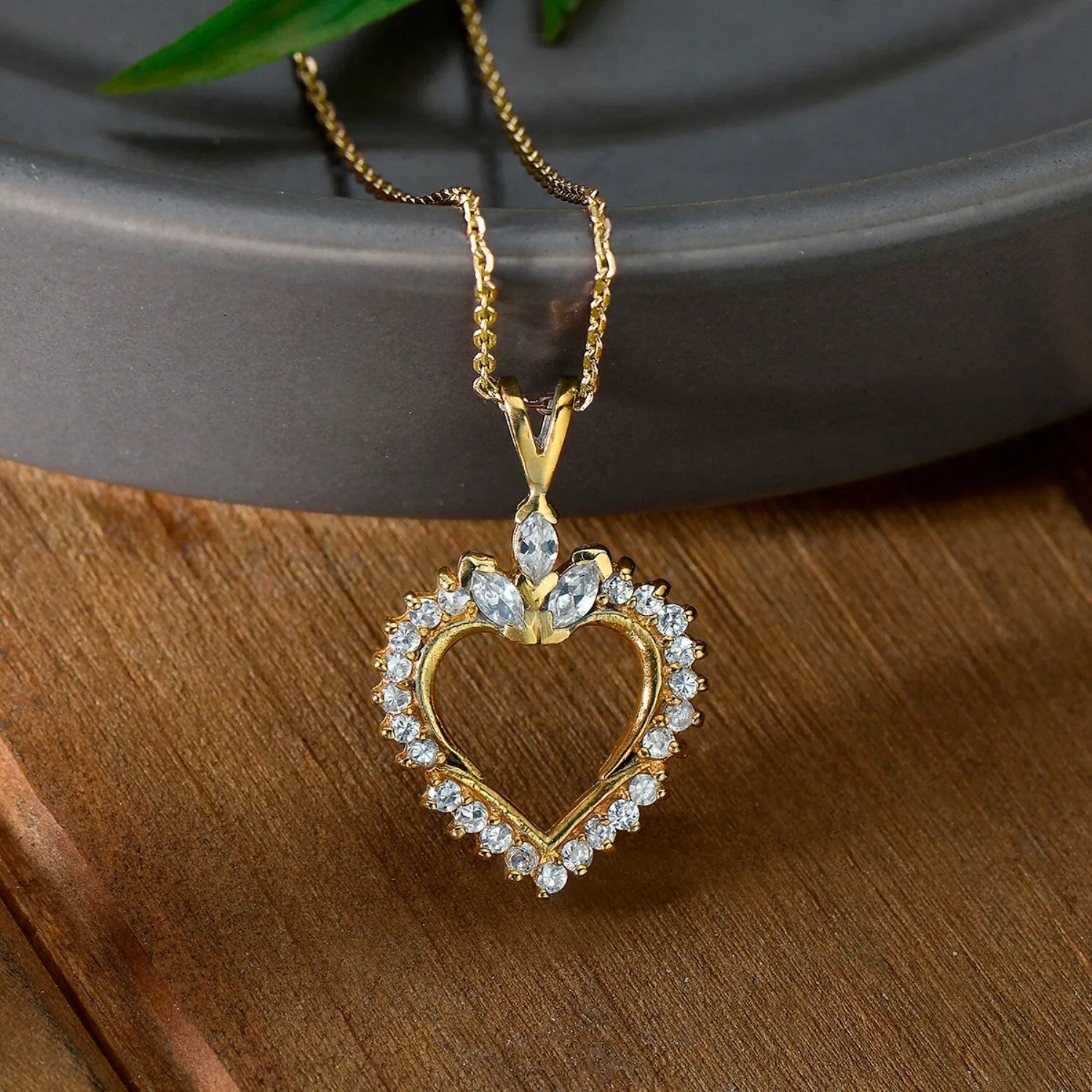 Sterling Silver Gold Plate Clear CZ Classic Heart Charm Necklace sold by Zulily product image thumbnail 3