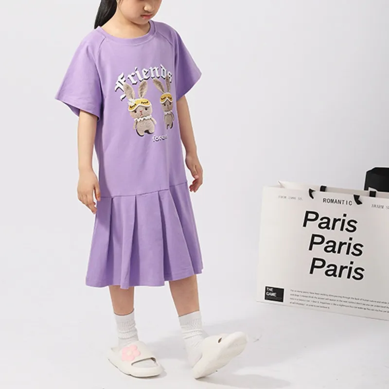 Purple Bunny Pleated-Hem Short-Sleeve Dress sold by Zulily