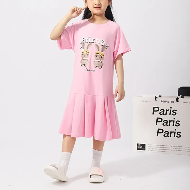 Pink Bunny Pleated-Hem Short-Sleeve Dress sold by Zulily