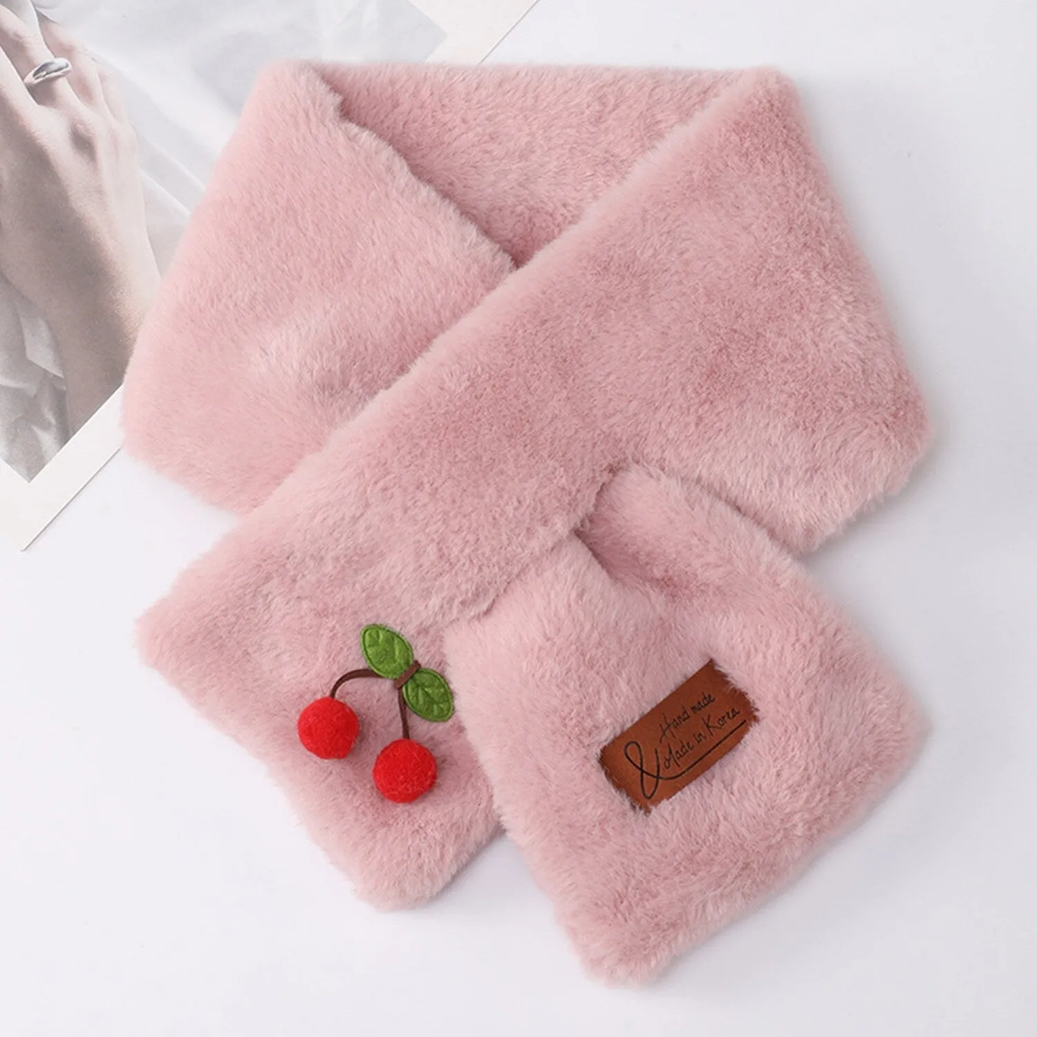 Pink Cherry Faux Fur Cross Scarf sold by Zulily