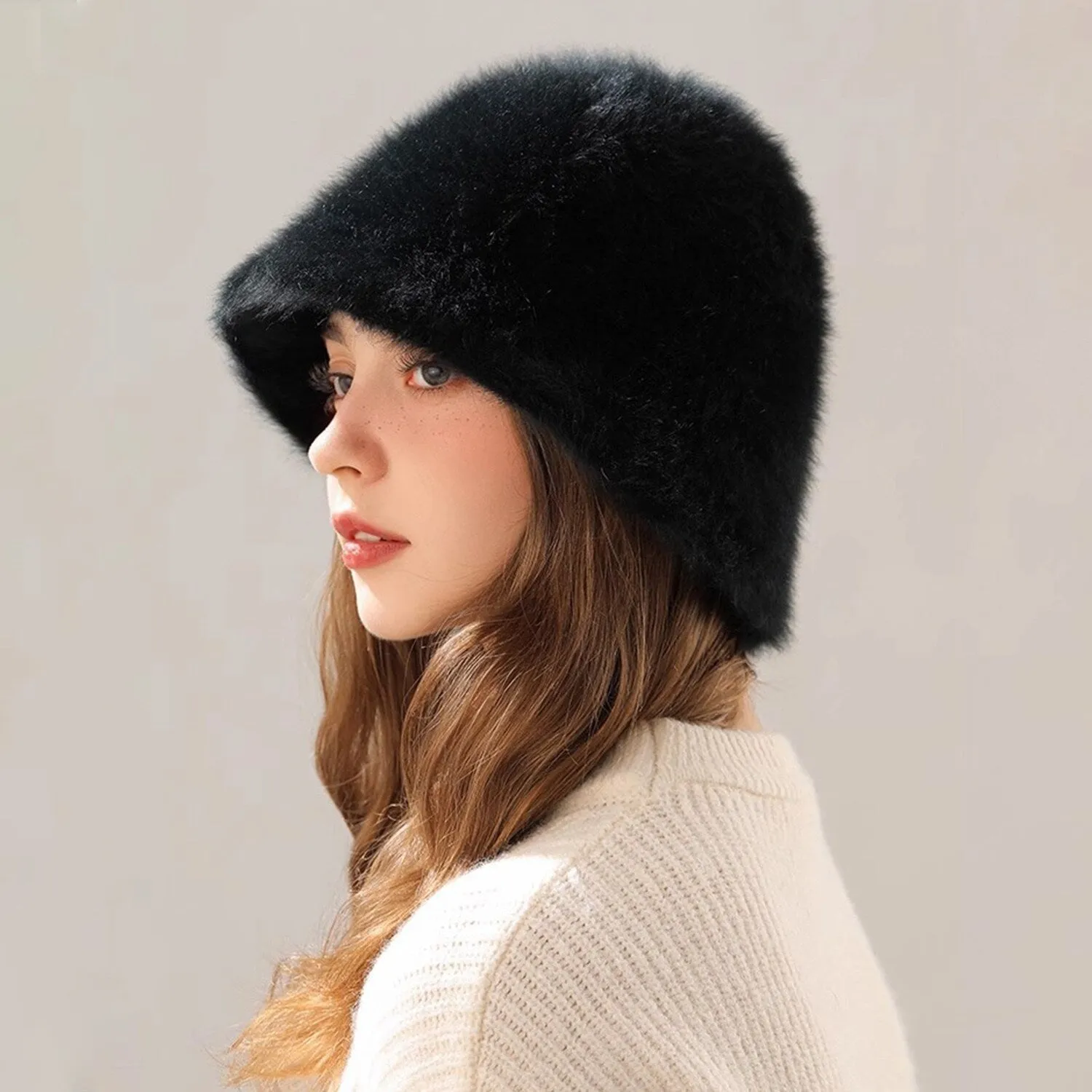 Black Faux Fur Bucket Hat sold by Zulily product image thumbnail 2