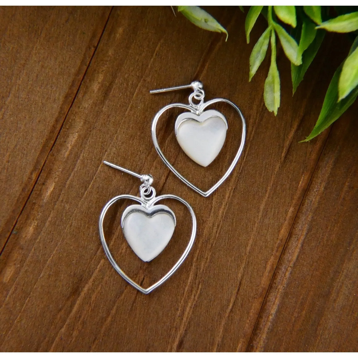 Sterling Silver Heart with Mother of Pearl Stone Heart Earring sold by Zulily product image thumbnail 3