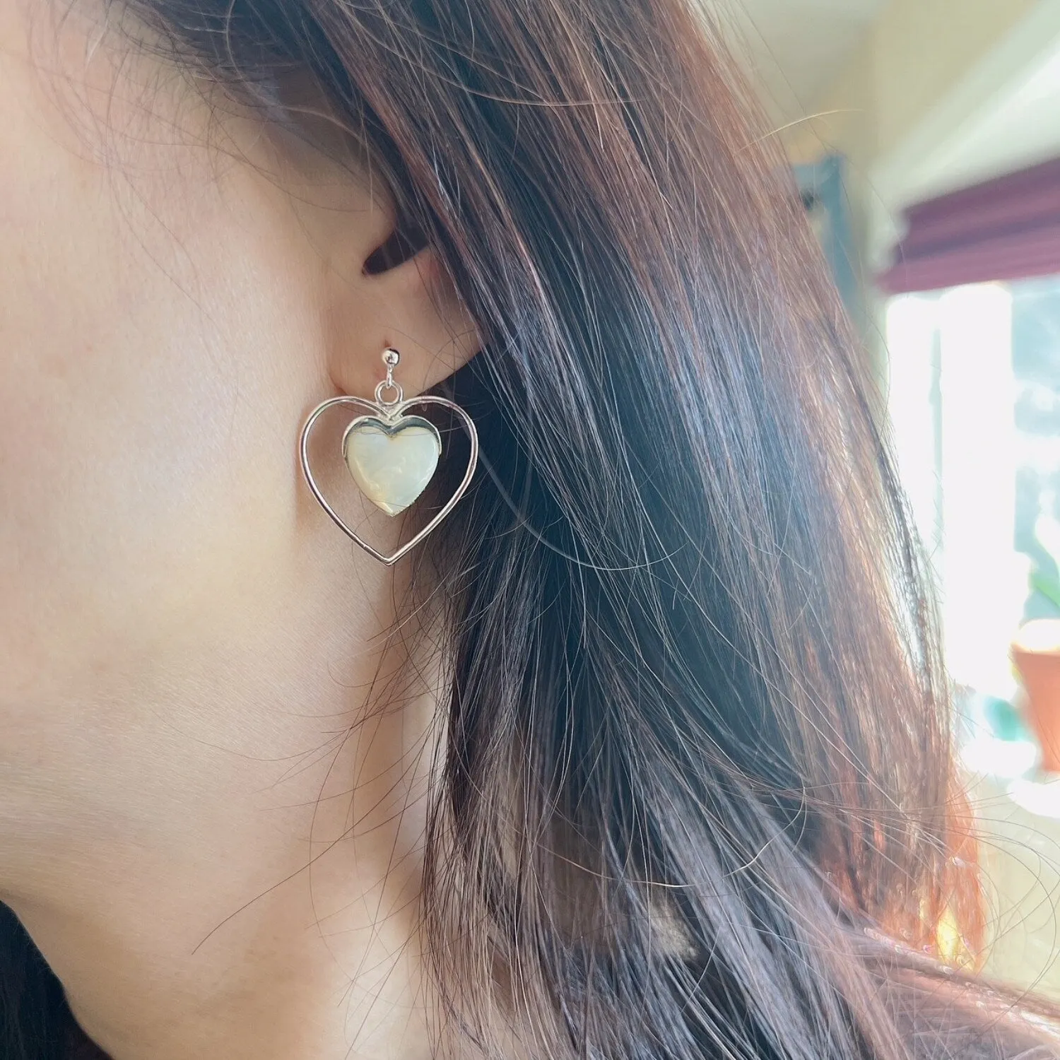 Sterling Silver Heart with Mother of Pearl Stone Heart Earring sold by Zulily product image thumbnail 2