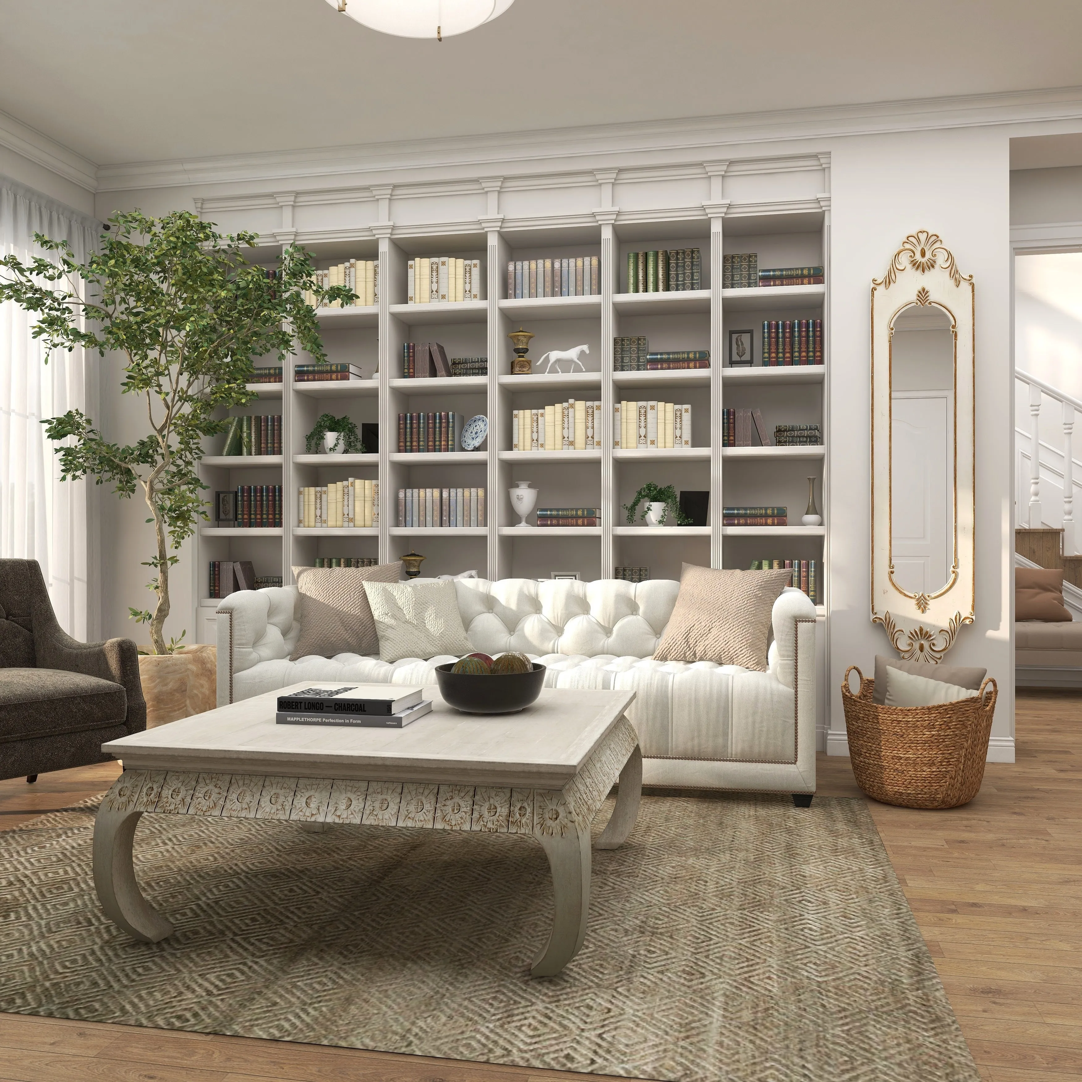 White Wooden Slim Oval Vintage Style Floral Room Wall Mirror with Carved Brown Scrollwork sold by Zulily product image thumbnail 2