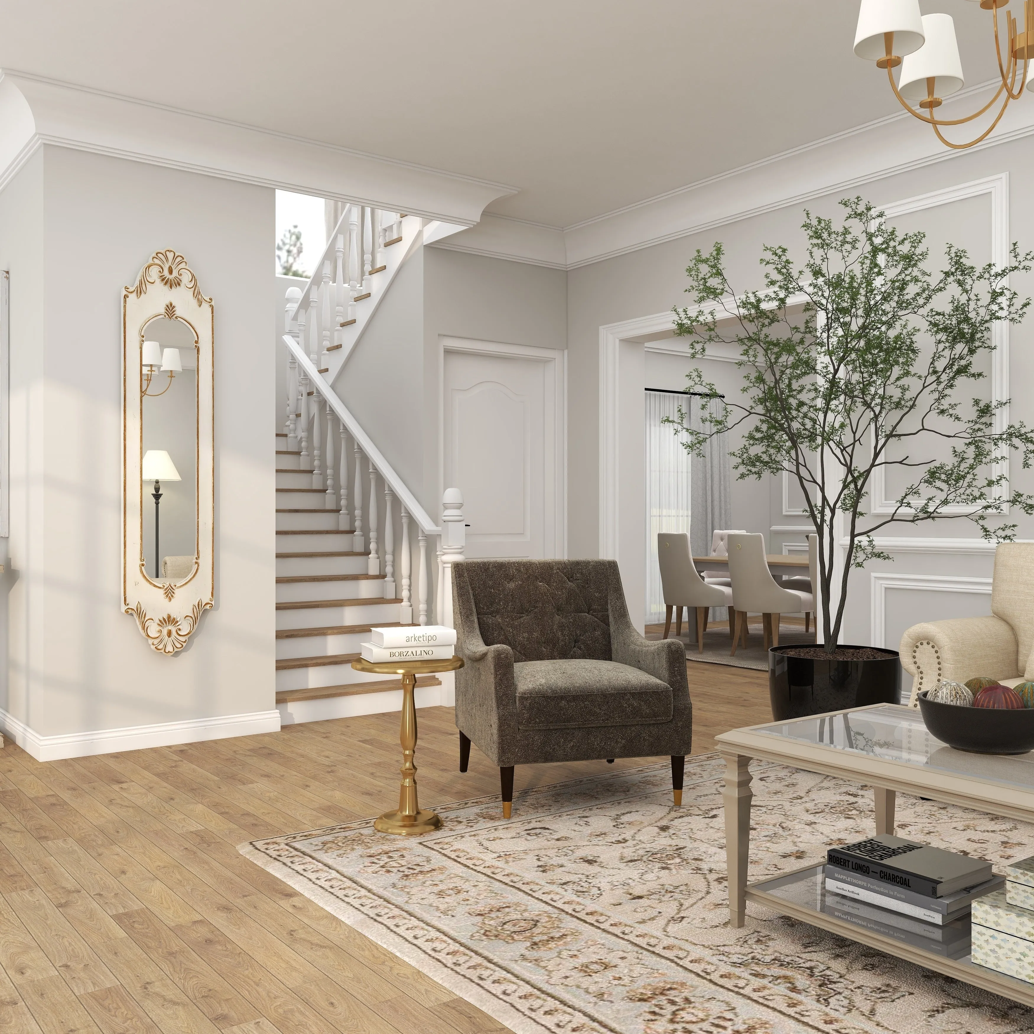 White Wooden Slim Oval Vintage Style Floral Room Wall Mirror with Carved Brown Scrollwork sold by Zulily product image thumbnail 5