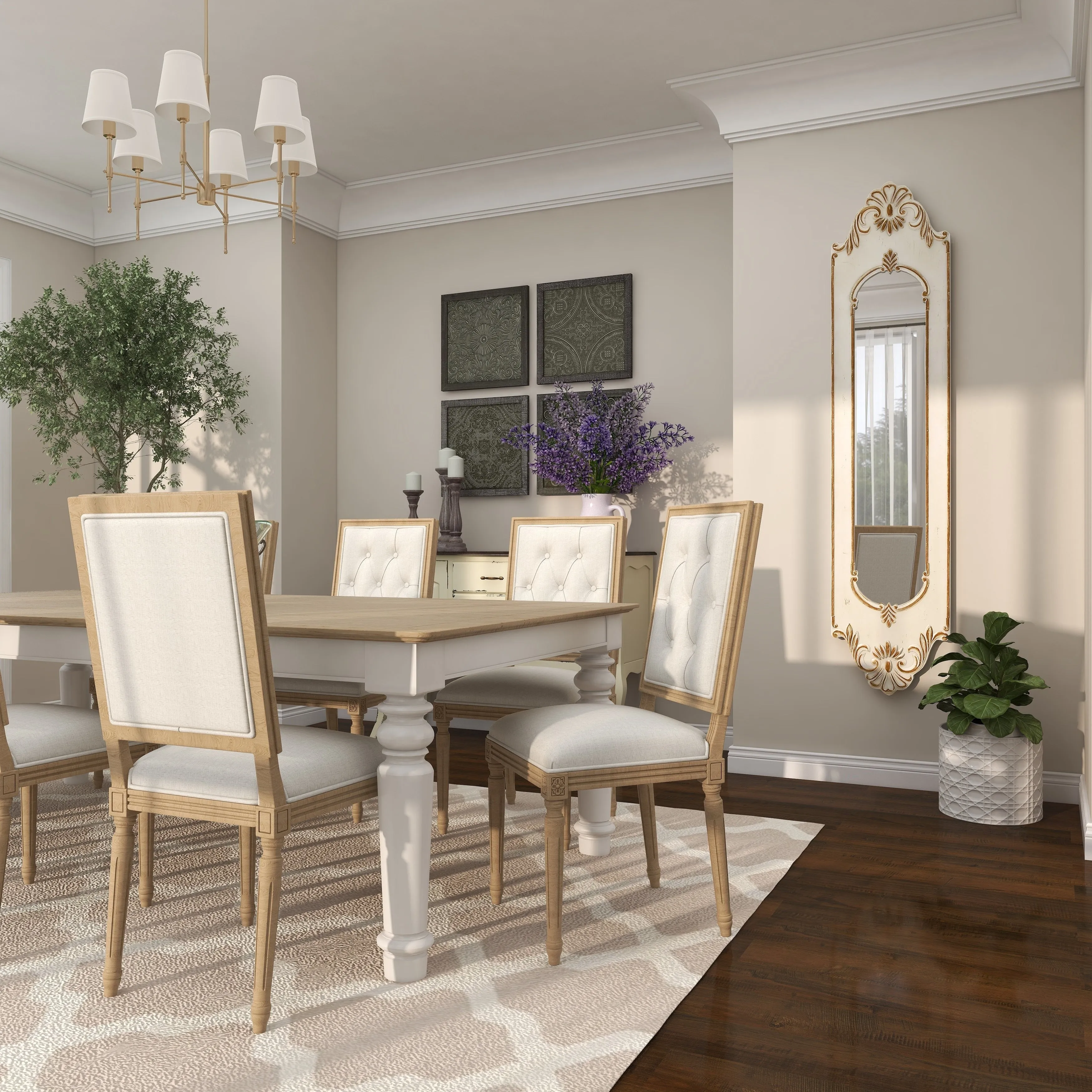 White Wooden Slim Oval Vintage Style Floral Room Wall Mirror with Carved Brown Scrollwork sold by Zulily product image thumbnail 4