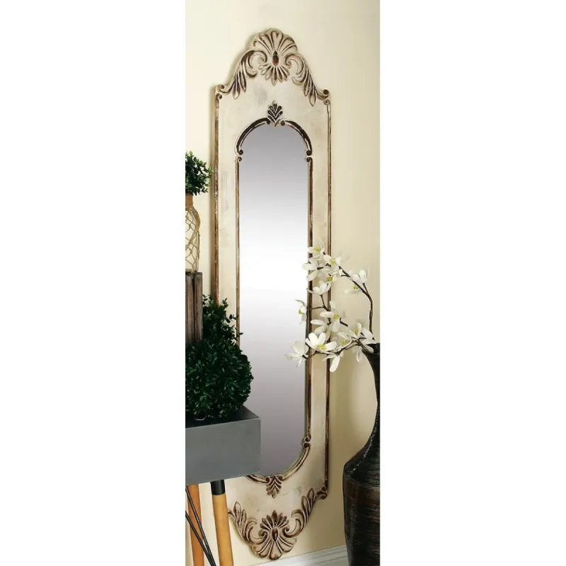 White Wooden Slim Oval Vintage Style Floral Room Wall Mirror with Carved Brown Scrollwork sold by Zulily