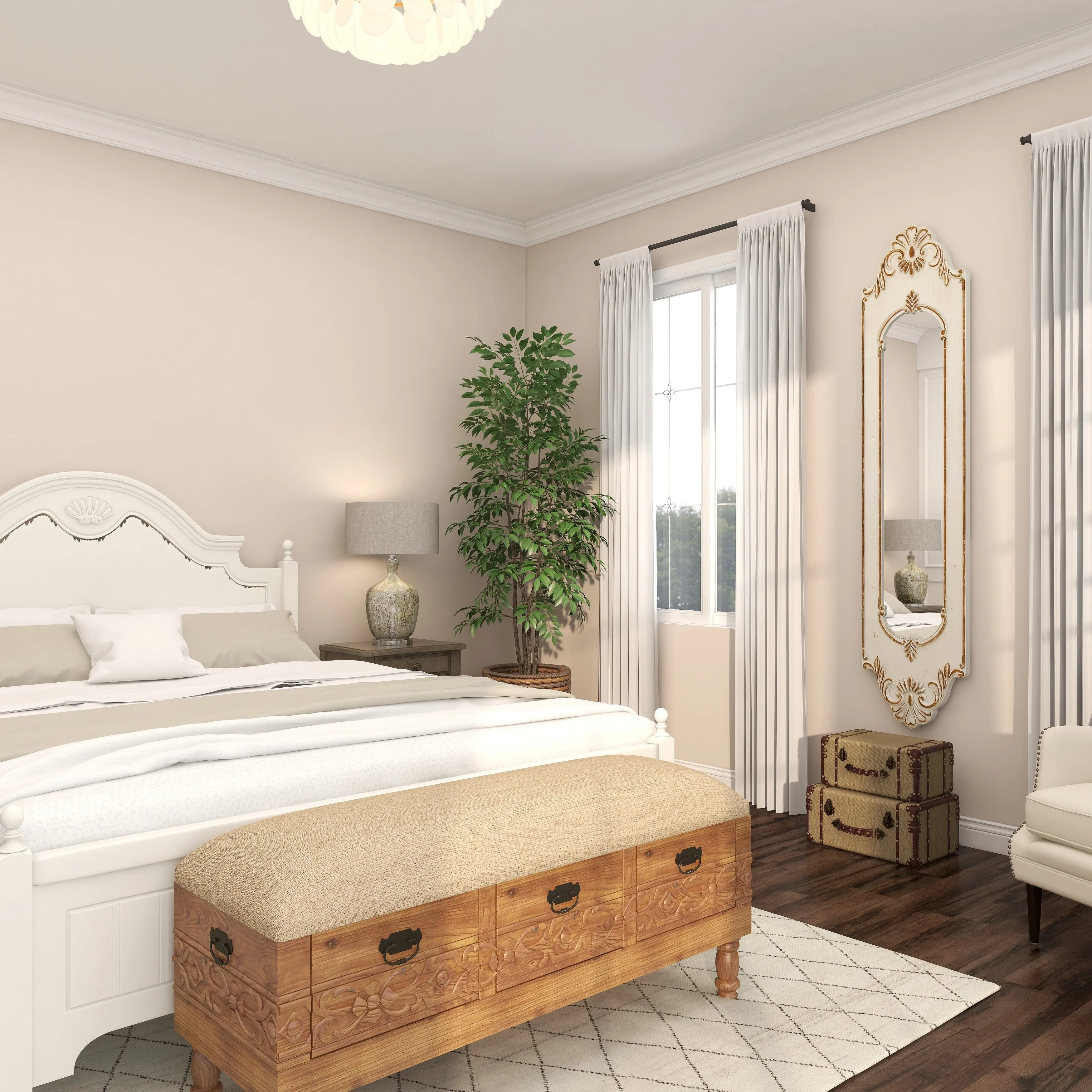 White Wooden Slim Oval Vintage Style Floral Room Wall Mirror with Carved Brown Scrollwork sold by Zulily product image thumbnail 3