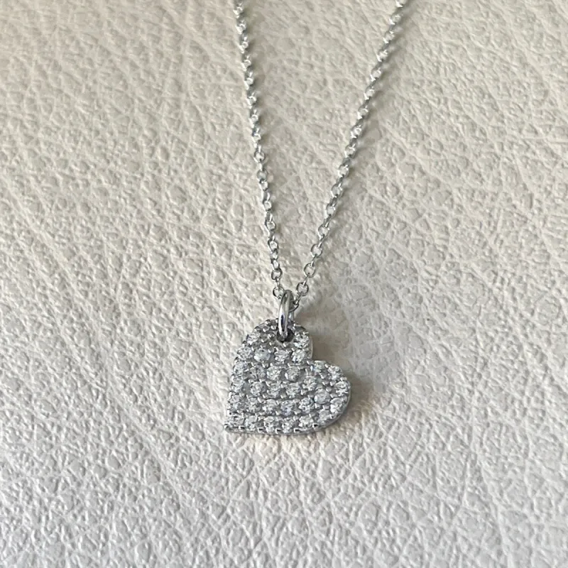 Sterling Silver Slanting Heart CZ Pave Charm Necklace sold by Zulily
