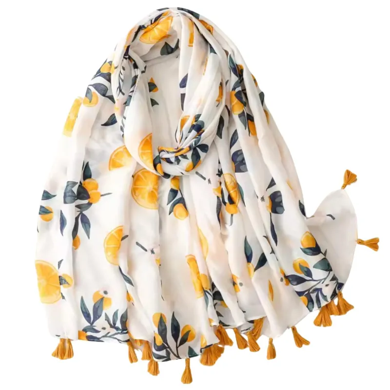 Lemon Print Scarf with Tassels sold by Zulily