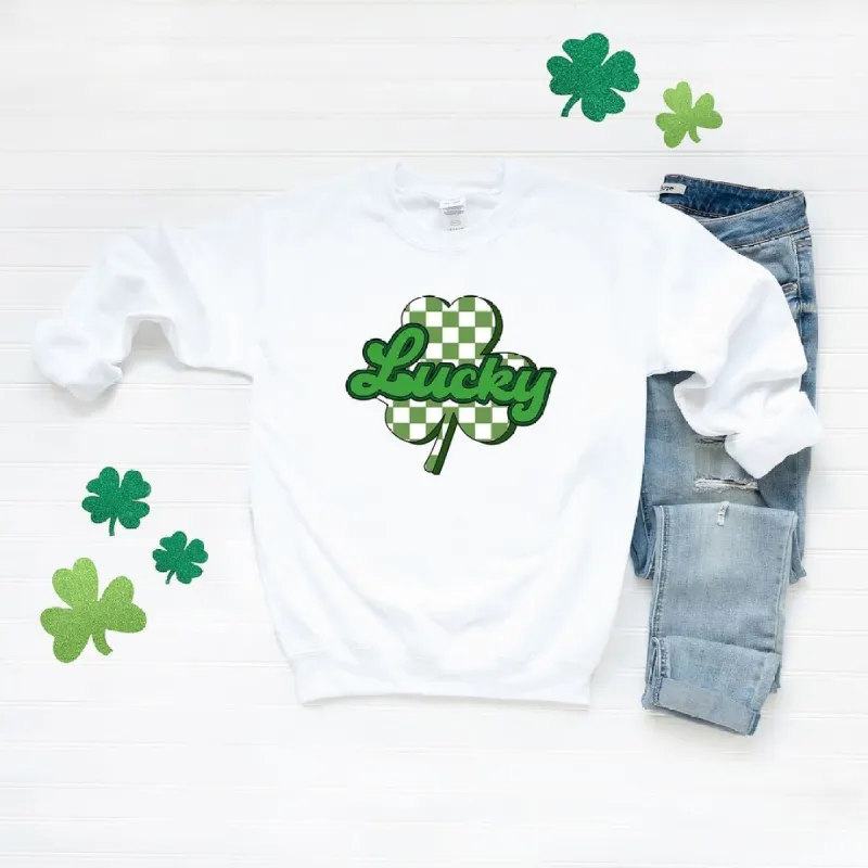 Lucky Cursive Shamrock Graphic Sweatshirt sold by Zulily