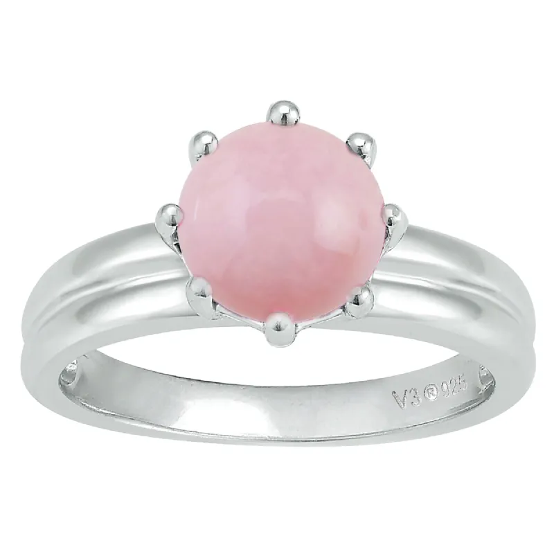 V3 Jewelry 925 Sterling Silver with Round Shape Natural Pink Opal Solitaire Ring for Women sold by Zulily