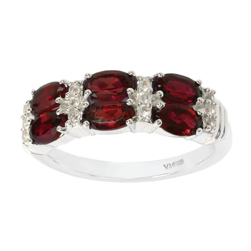 Sterling Silver with Natural Garnet and White Topaz Two Row Band Ring sold by Zulily