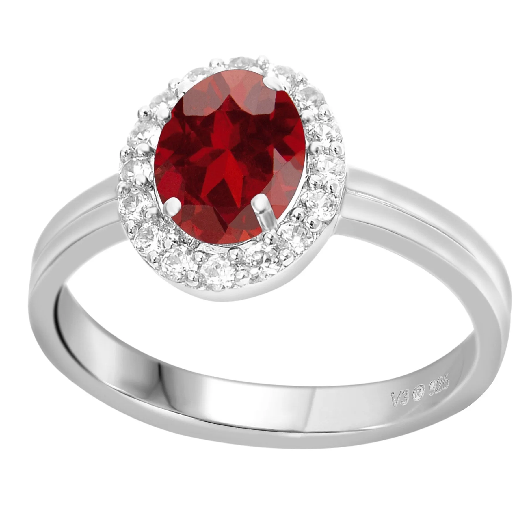V3 Jewelry Sterling Silver with Oval Shape Natural Garnet and White Topaz Halo Ring for Women sold by Zulily
