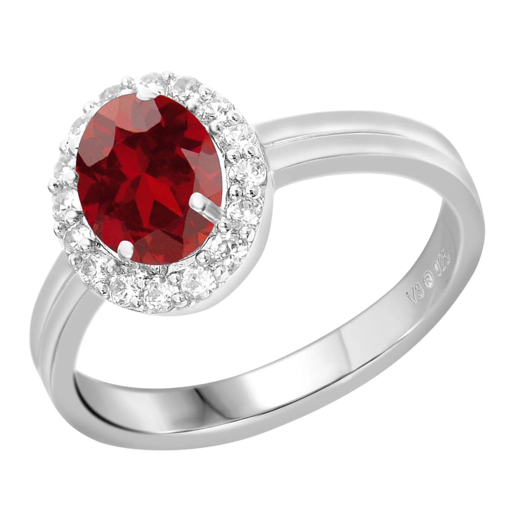 V3 Jewelry Sterling Silver with Oval Shape Natural Garnet and White Topaz Halo Ring for Women sold by Zulily product image thumbnail 2