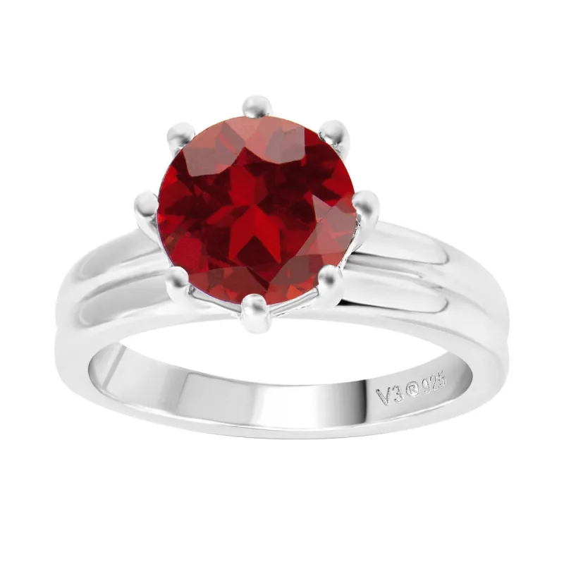 V3 Jewelry 925 Sterling Silver with Round Shape Natural Garnet Solitaire Ring for Women sold by Zulily