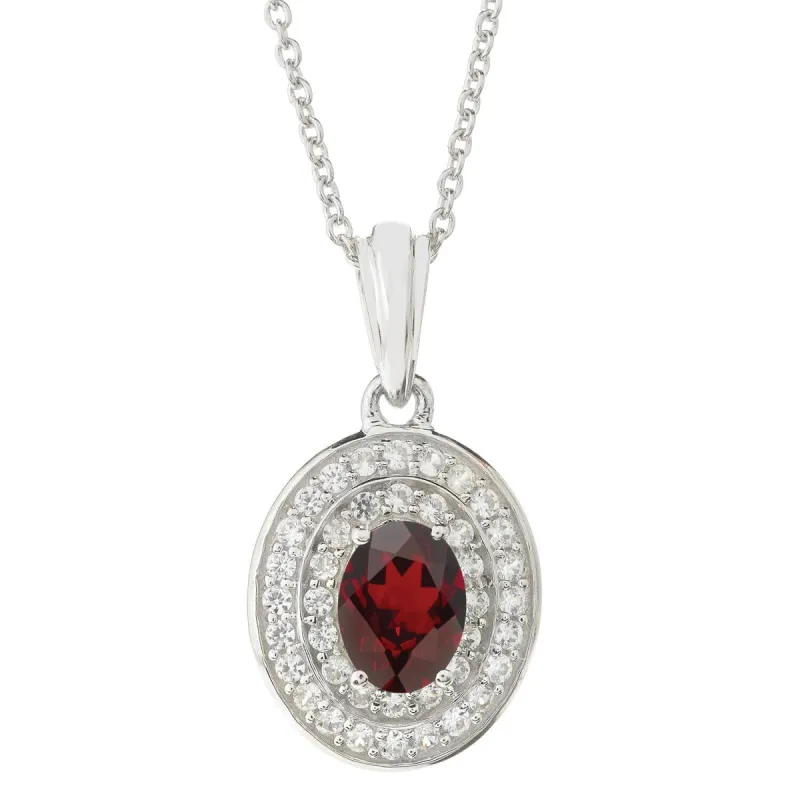 Sterling Silver with Natural Garnet and White Topaz Halo Pendant sold by Zulily