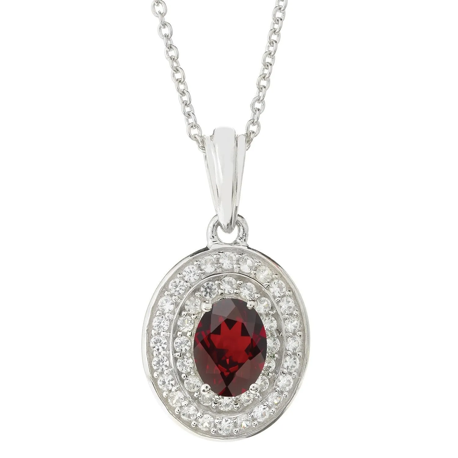 Sterling Silver with Natural Garnet and White Topaz Halo Pendant sold by Zulily