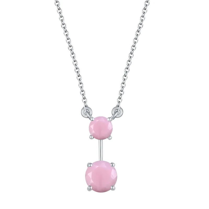 V3 Jewelry 925 Sterling Silver with Round Shape Natural Pink Opal Two Stone Pendant with 18" Chain for Women sold by Zulily