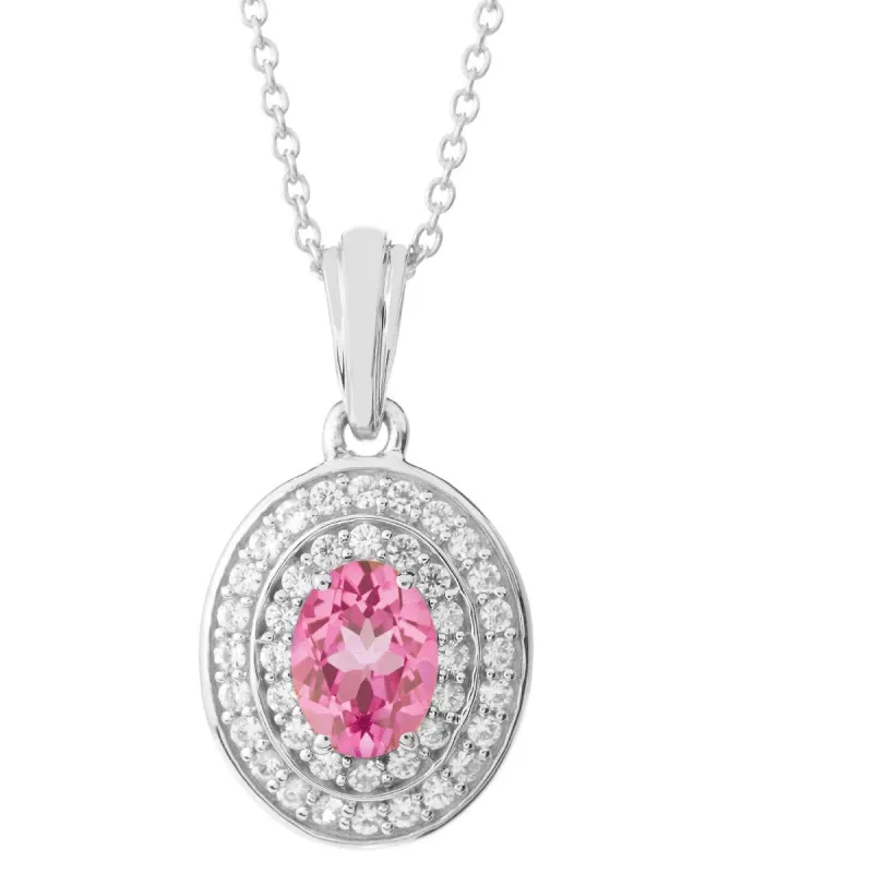 V3 Jewelry Sterling Silver with Oval Shape Pink Topaz and White Topaz Halo Pendant sold by Zulily