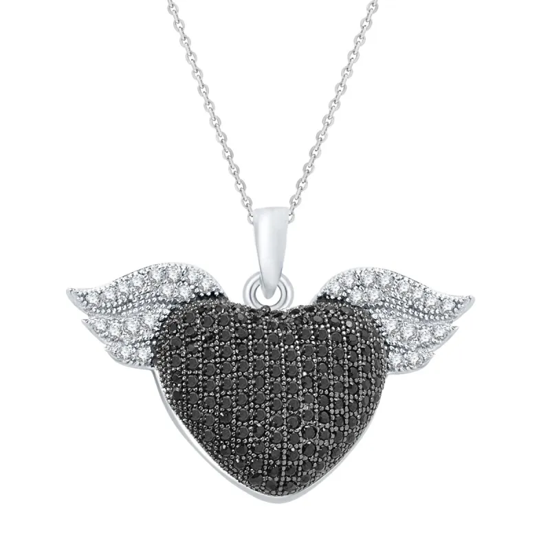 Sterling Silver with Natural Black Spinel and White Zircon Heart Pendant Necklace with 18" Chain sold by Zulily