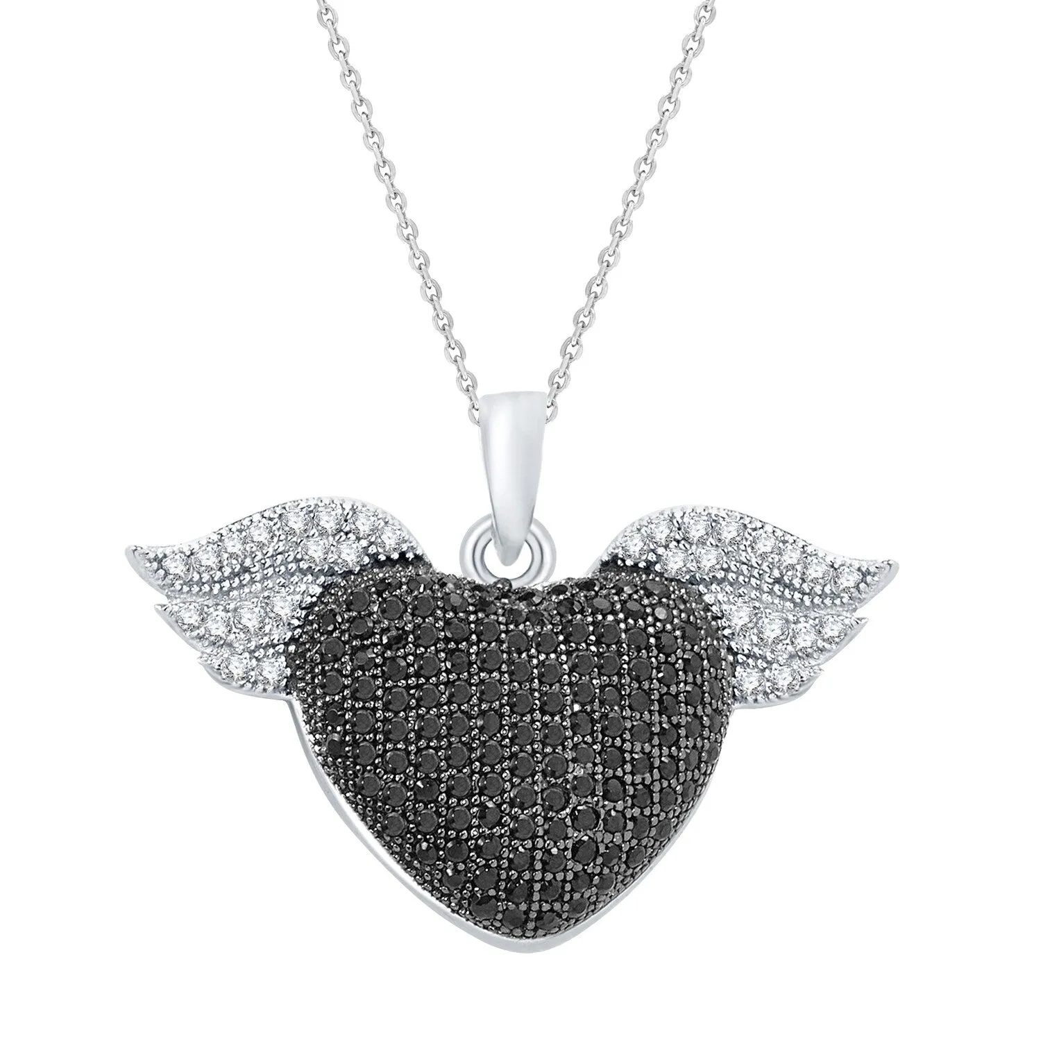 Sterling Silver with Natural Black Spinel and White Zircon Heart Pendant Necklace with 18" Chain sold by Zulily