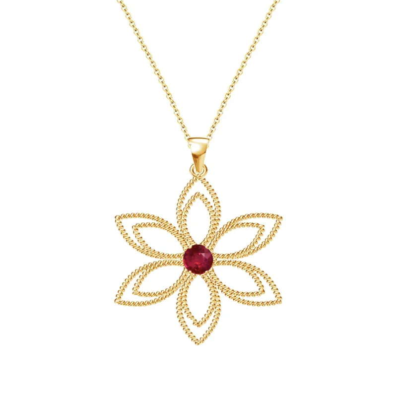 Gold Over Sterling Silver with Ruby Flower Pendant with 18" Chain sold by Zulily