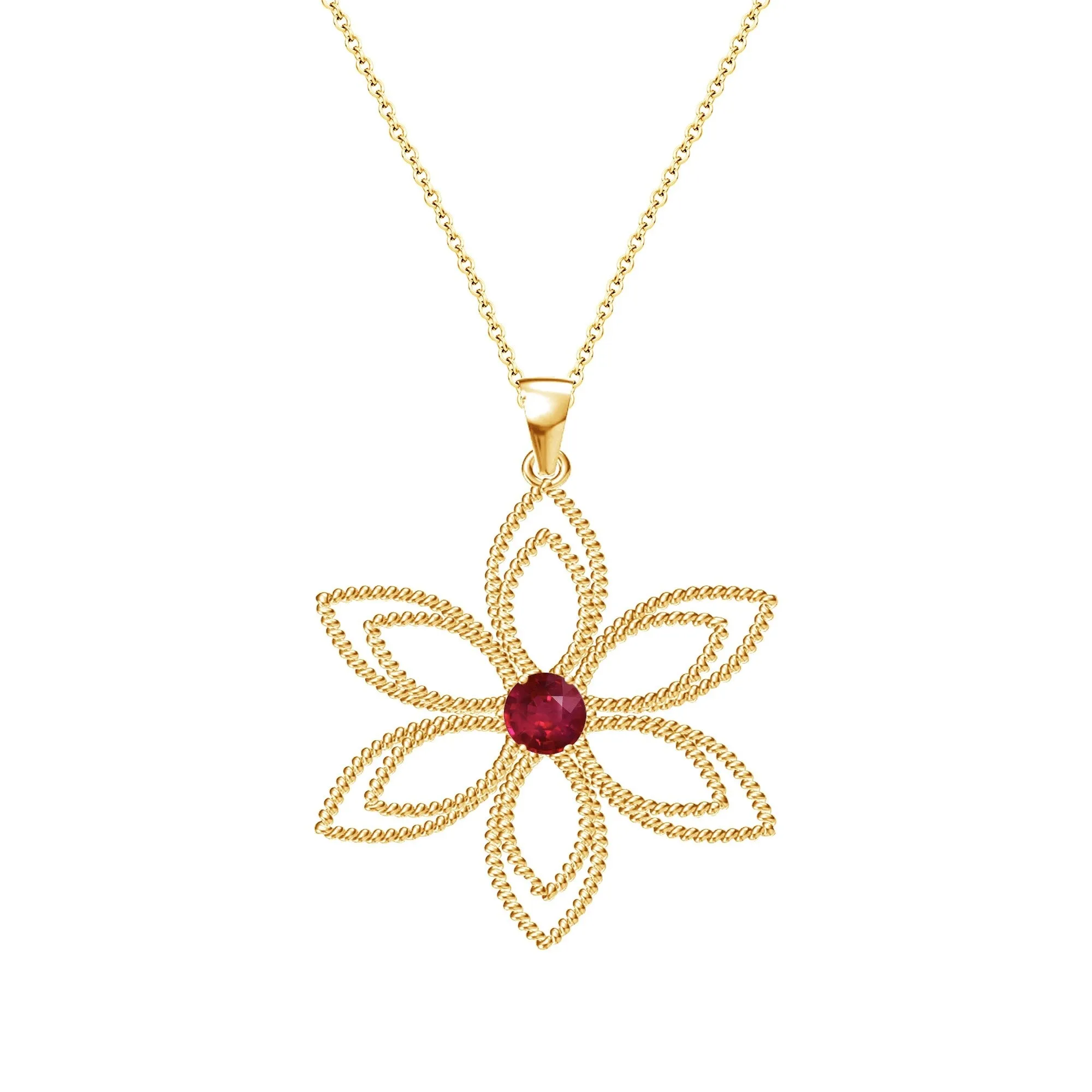 Gold Over Sterling Silver with Ruby Flower Pendant with 18" Chain sold by Zulily