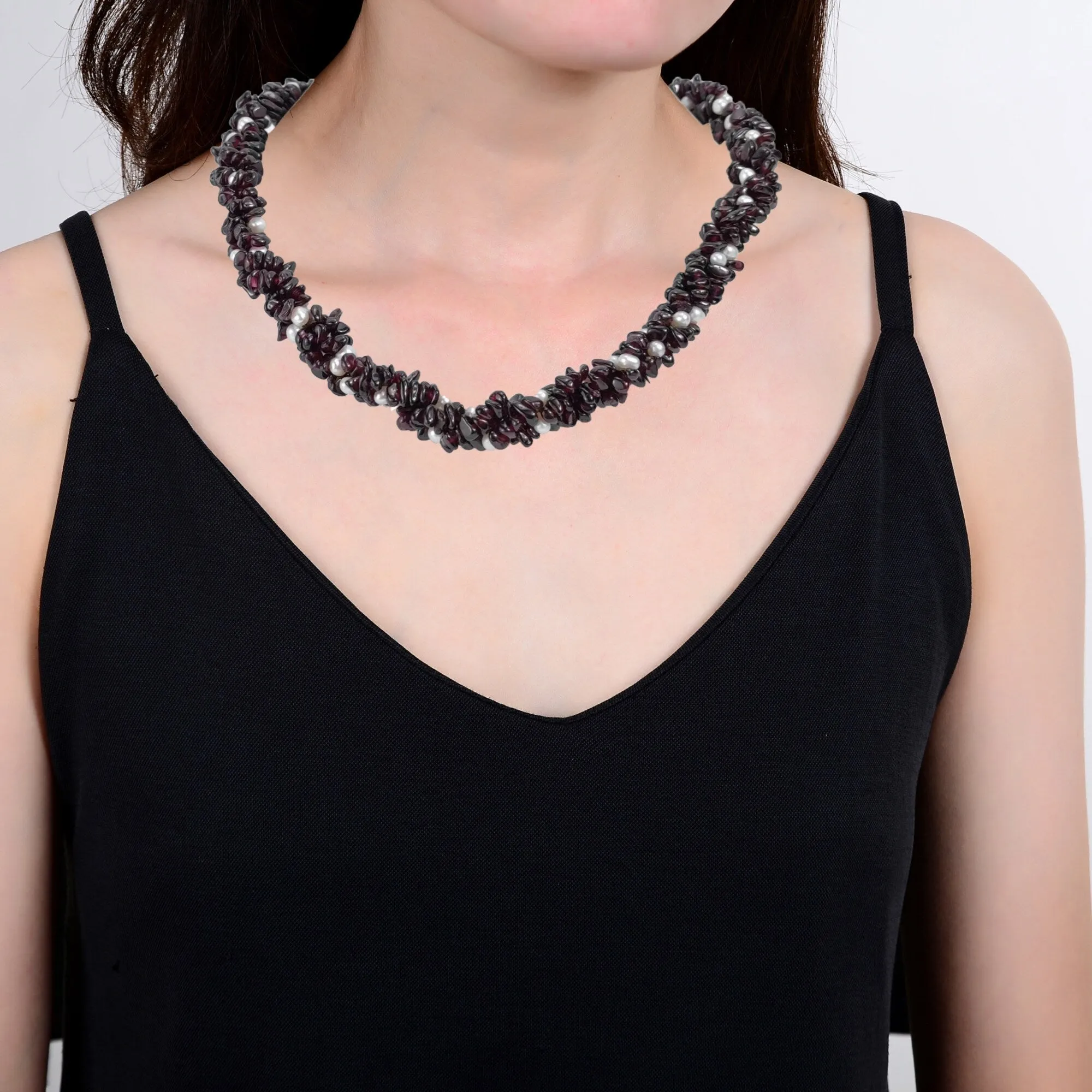 Sterling Silver with Natural Freshwater Pearl and Garnet Strand Necklace sold by Zulily product image thumbnail 4