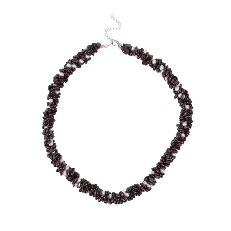 Sterling Silver with Natural Freshwater Pearl and Garnet Strand Necklace sold by Zulily