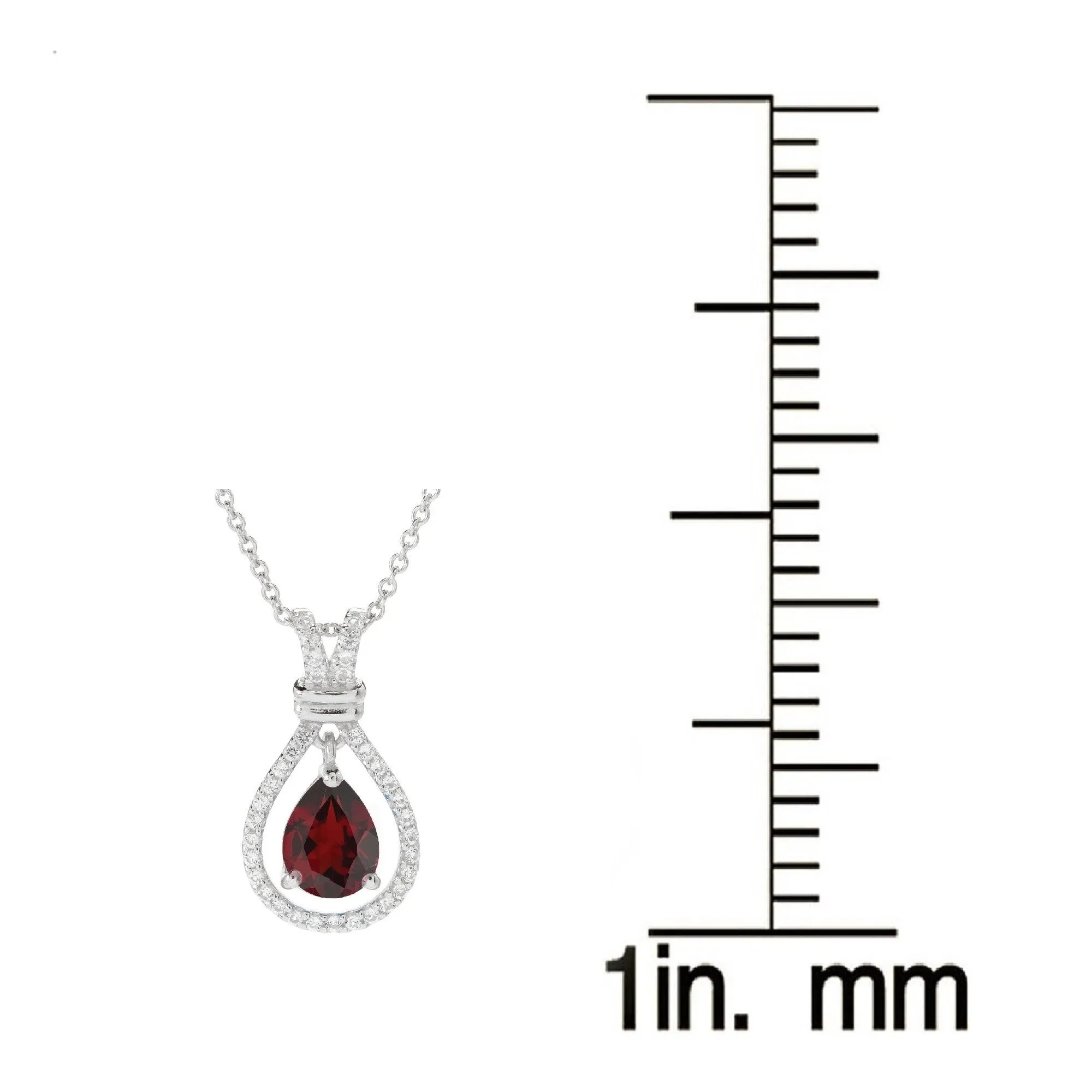 Sterling Silver with Natural Garnet and White Topaz Halo Drop Pendant sold by Zulily product image thumbnail 3