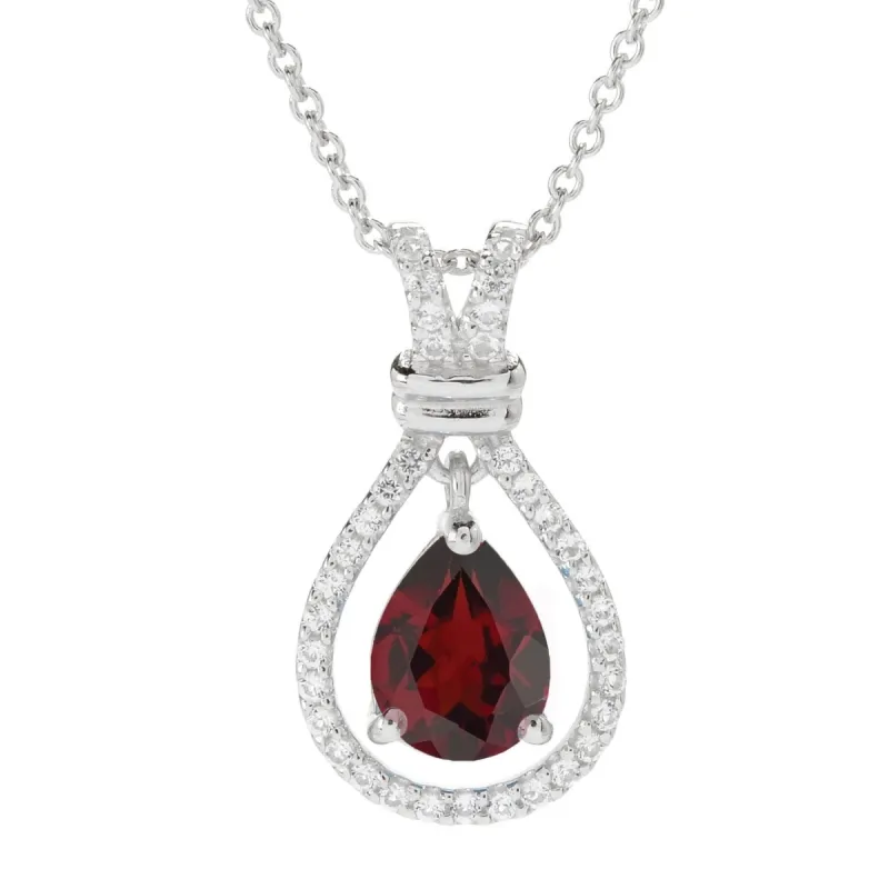 Sterling Silver with Natural Garnet and White Topaz Halo Drop Pendant sold by Zulily