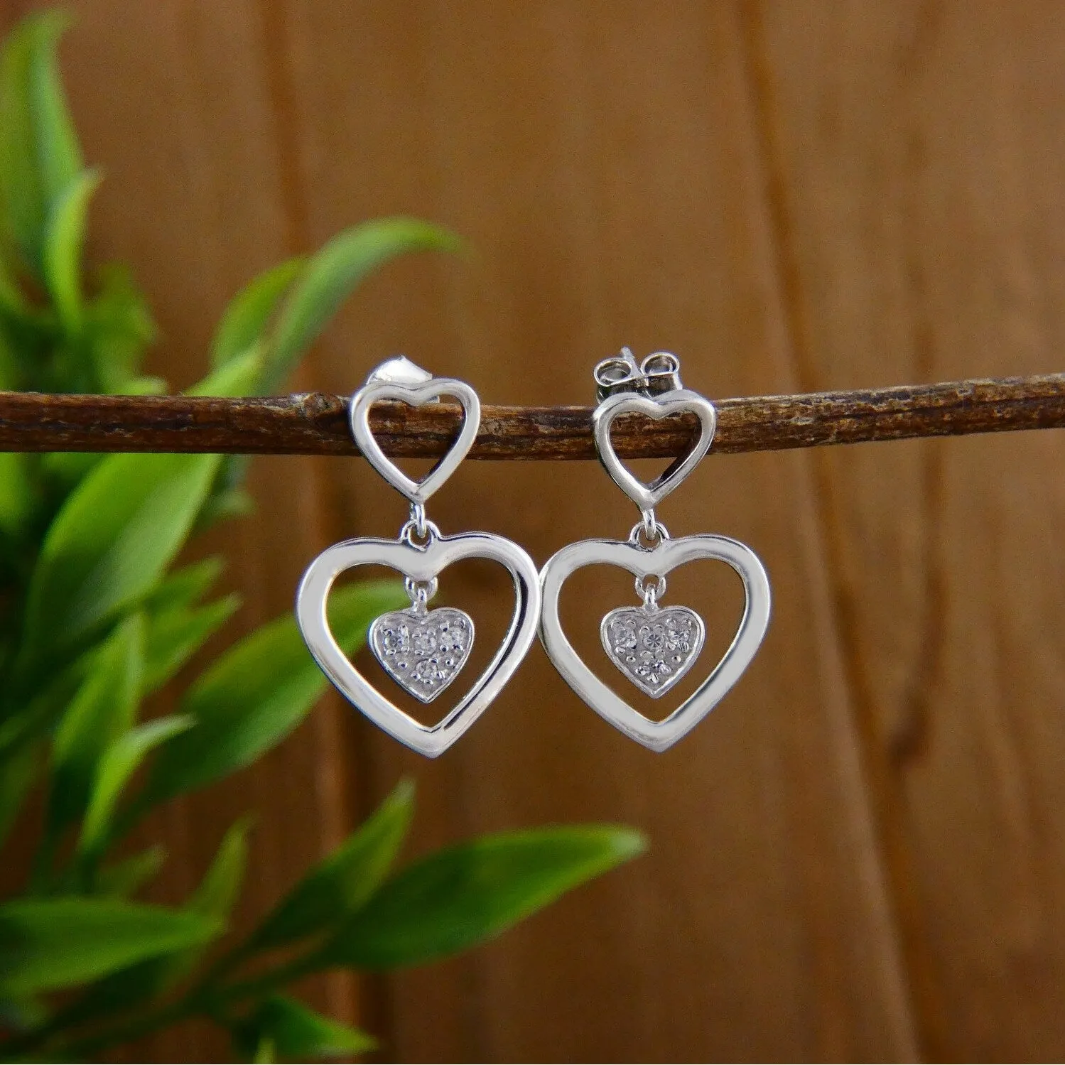 Sterling Silver Double Heart Link CZ Pave sold by Zulily product image thumbnail 3